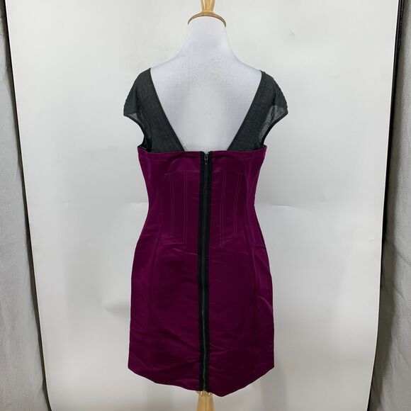 Tory Burch Sheath Dress Womens 10 Purple Corset Silk Zip Up Lined Sheer Contrast - Picture 6 of 16
